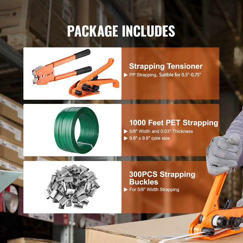 Banding Strapping Kit with Strapping Tensioner Tool, Banding Sealer Tool, Pallet Packaging Strapping Banding Kit