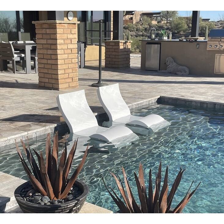 Ledge Lounger - Signature Lowback Chair - for in-Pool or On-Deck Use - Water Depths 0-9" - Set of 2 - White