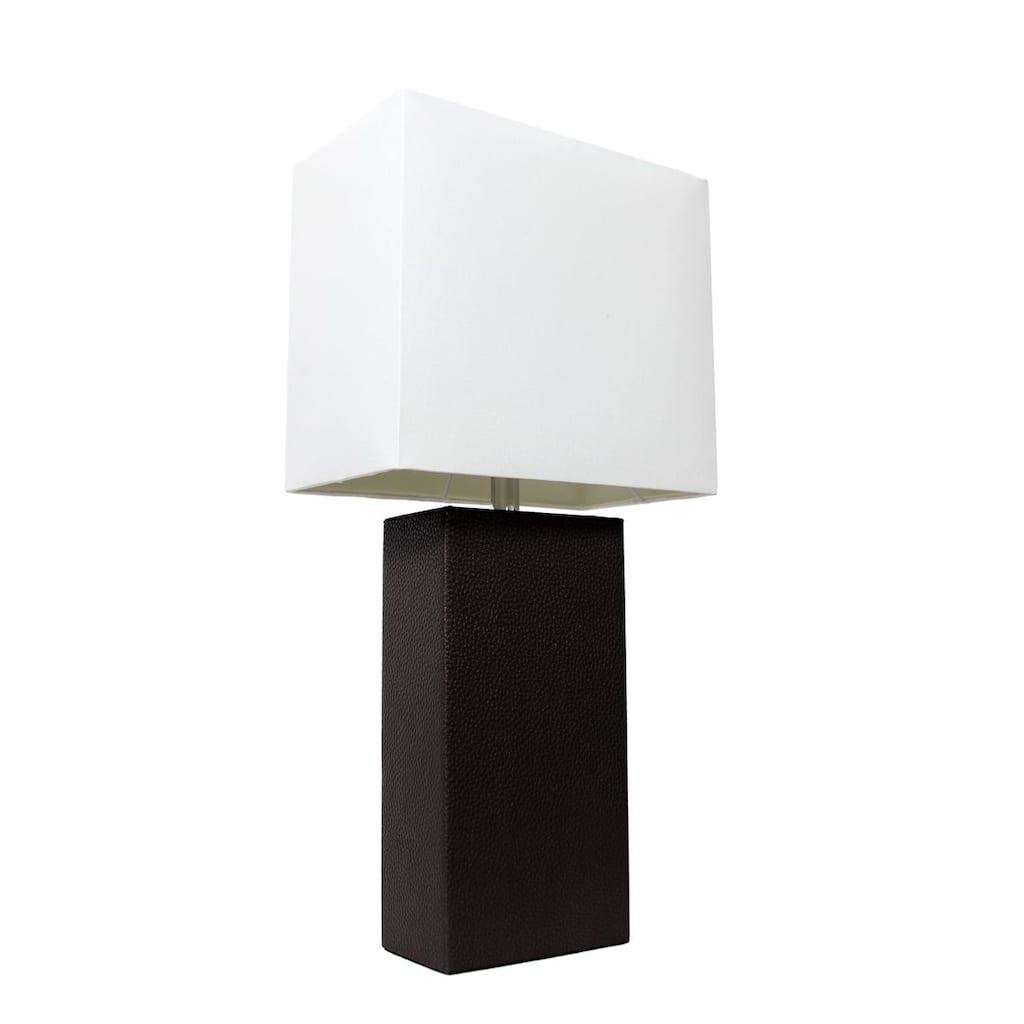 Leather Table Lamp with White Fabric Shade