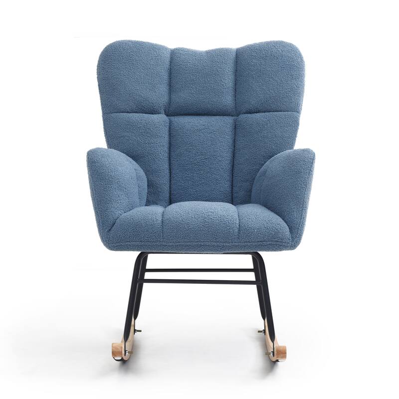 Glider Rocking Chair with Thick Padded Seat, Lounge Armchair with High Backrest, Single Sofa Chair with Wood Base