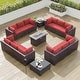 preview thumbnail 6 of 28, Kullavik 15PCS Outdoor Patio Furniture Set with Fire Pit Table & Glass Top Coffee Table Red