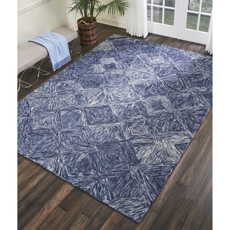 Nourison Linked Geometric Diamond Area Rug. - 8' x 10'6" - Denim - Runner/Rectangle
