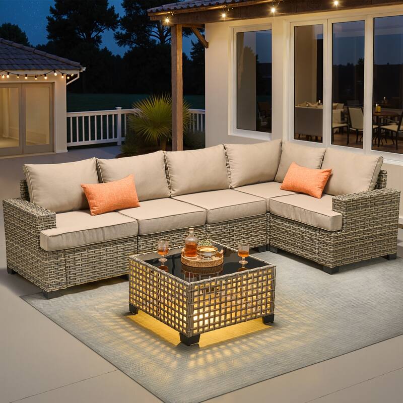HOOOWOOO 6-piece Patio Furniture Conversation Set with Coffee Table - Beige