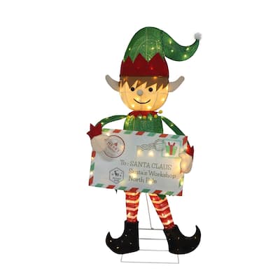 VEIKOUS 4.8FT Lighted Christmas Postman Elf Sign, LED Santa's Mailbox Display with 100 Warm White Lights