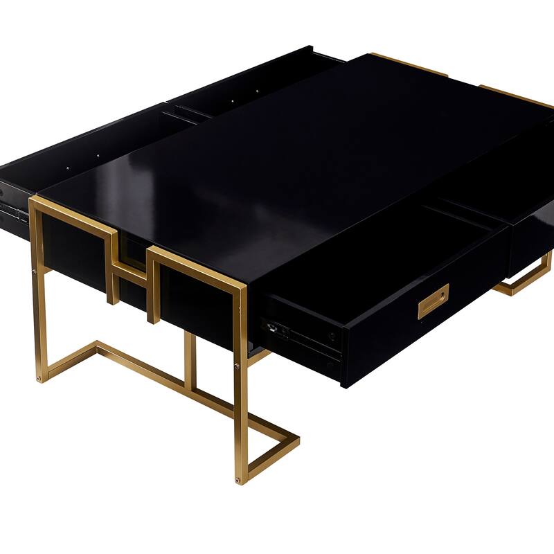 Modern Rectangular Coffee Table with 4 Drawers and Gold Base in 47.3"