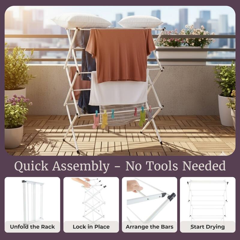 Clothes Drying Rack - Collapsible and Compact for Indoor/Outdoor Use by Lavish Home (White)