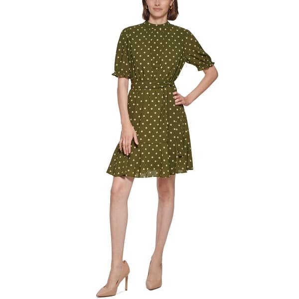 green emerald velvet dress Tommy Hilfiger Women's Sleeveless Ruffle Hem Jewel Neck Crepe Sheath Mini  Dress, Abundant Green, 4 at Amazon Women's Clothing store main image 1