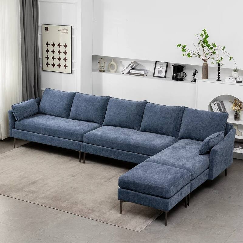 Modern Chenille Sectional Sofa with Reversible Chaise and Ottoman, Perfect for Living Rooms with Sleeper Function