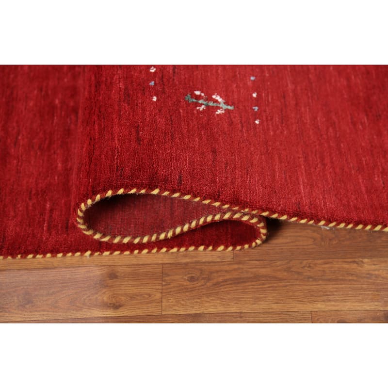 Gabbeh Oriental Area Rug Hand-Knotted Tribal Red Wool Carpet - 6'6"x 9'8"