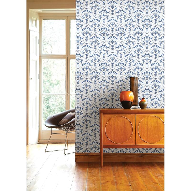 A-Street Prints Dard Blue Tulip Ogee Wallpaper