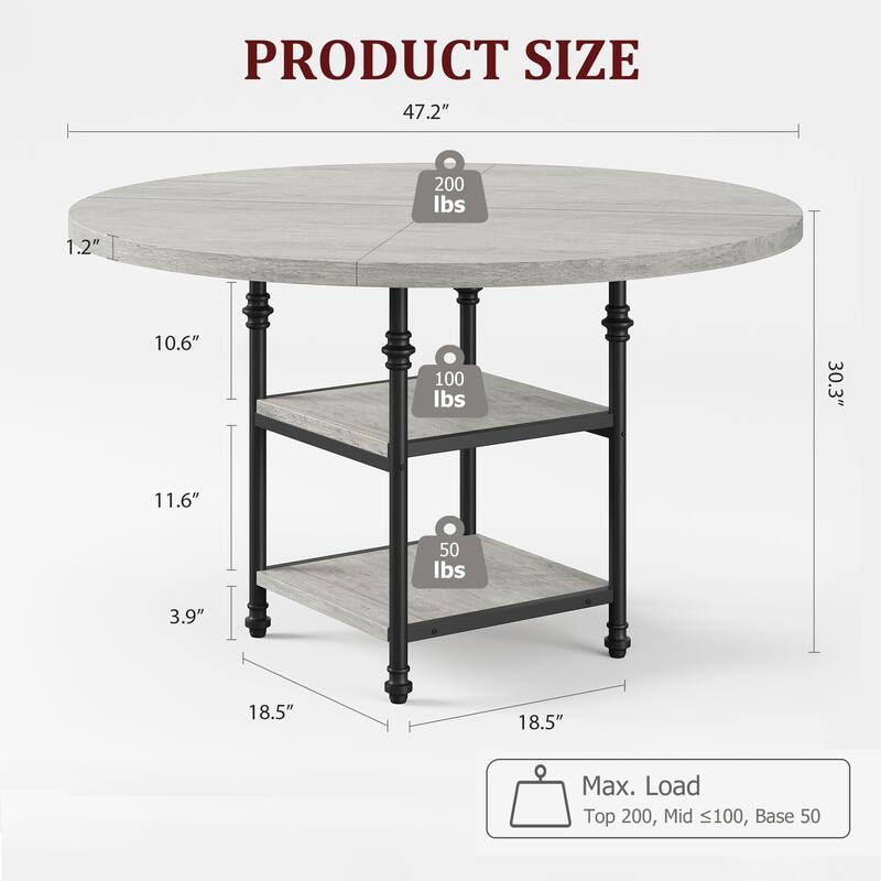 47.2 Inch Round Dining Table for 4 People