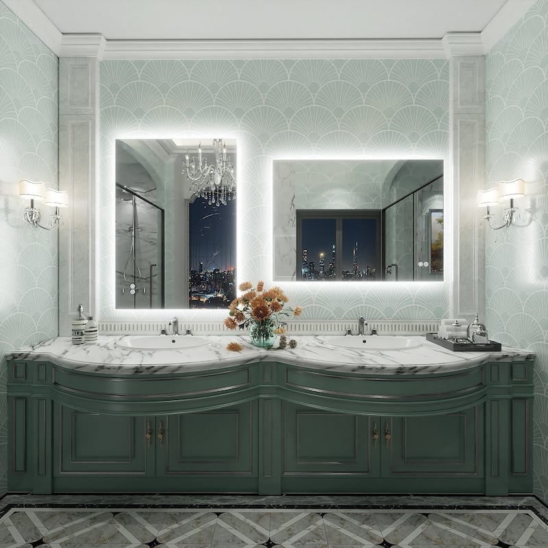 Frameless Anti-Fog 3 Colors Dimmable LED Backlit Wall Bathroom Vanity Mirror