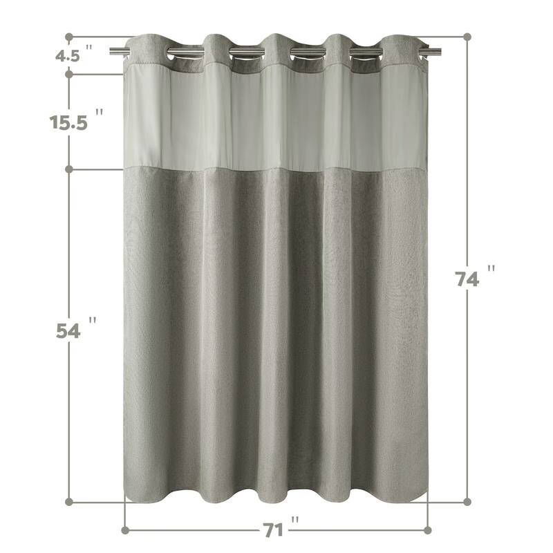 No Hook Linen Texture Shower Curtain with Snap-in Liner