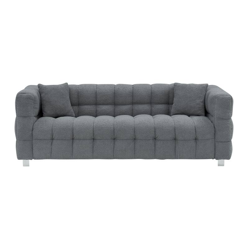Stylish Fluffy Sofa with Plush Cushions & 2 Throw Pillows - Comfortable 3-Seater Couch