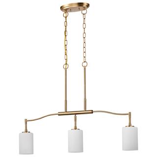Liam 3 Light Island Pendant Burnished Brass White Opal Glass - Burnished Brass