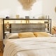 preview thumbnail 78 of 82, Headboards with Storage Shelves, Head Board with Power Outlet and LED Light for Bed Frame Grey Oak - King