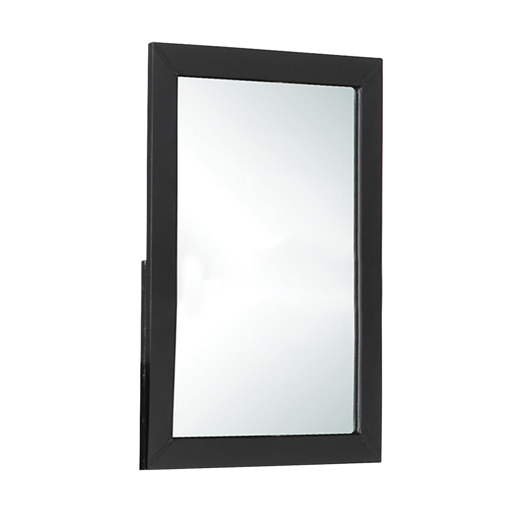 Rectangular Wood Encased Mirror with Faux Leather Upholstery, Black