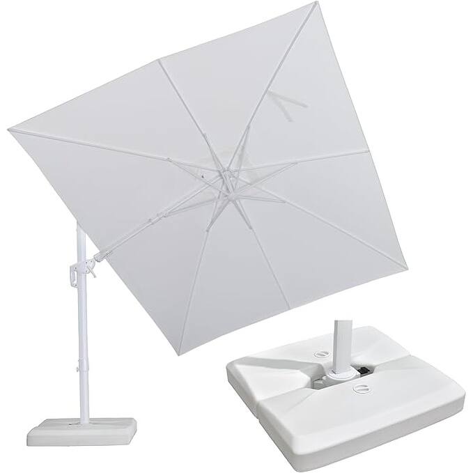 PURPLE LEAF White Square Cantilever Patio Umbrella With Base