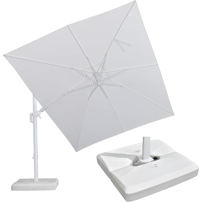 PURPLE LEAF White Square Cantilever Patio Umbrella With Base