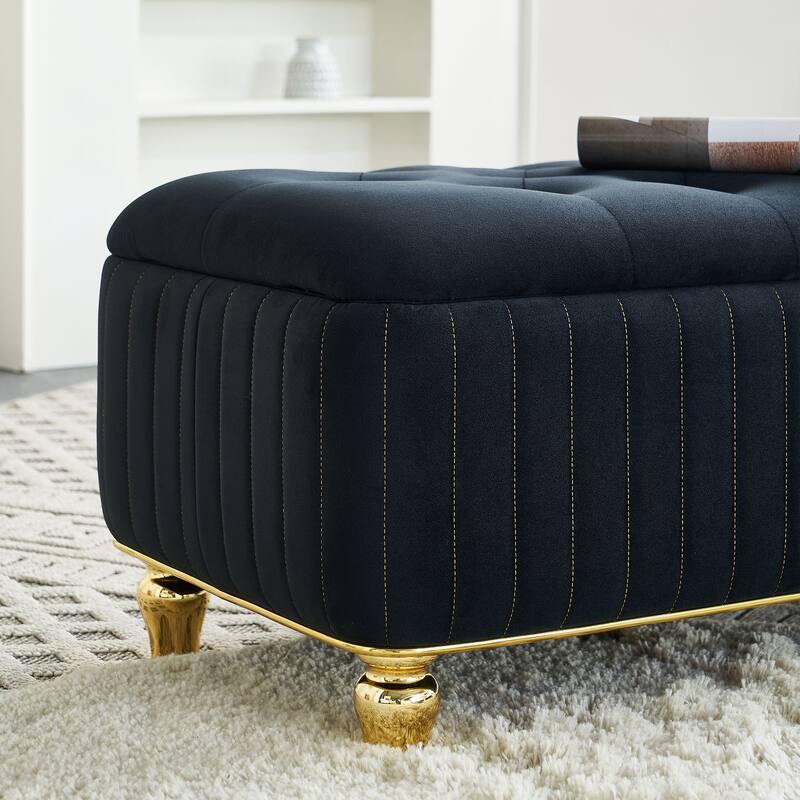 47.24''W Storage Ottoman,Upholstered Velvet Fabric Storage Ottoman with Safety Hinge for Living Room & Bedroom