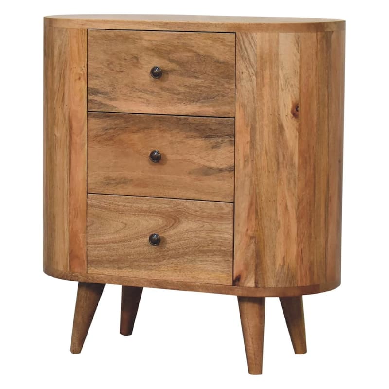 HomeRoots 26" Oak Solid Wood Oval Accent Cabinet With Three Drawers