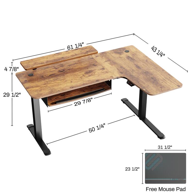 Eureka 61" Modern Home Office L-shaped Desk Electirc Adjustable Standing Corner Desk