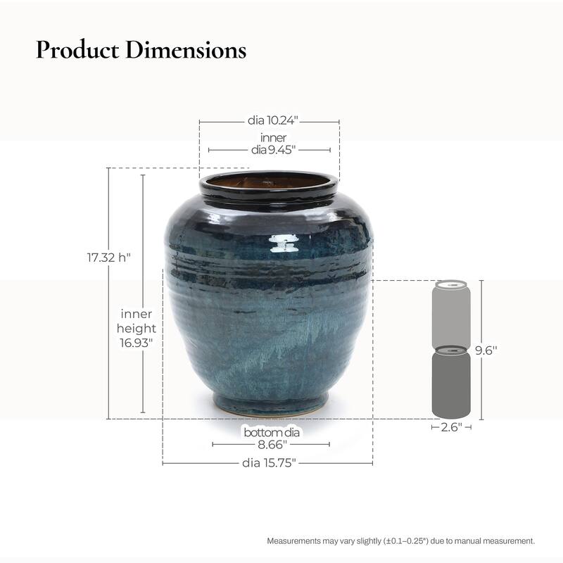 Rippled Blue with Brown Round Ceramic Vase, Home Decor Tabletop & Floor Accent
