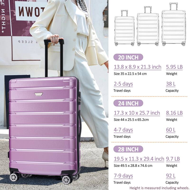Stylish 3 Piece Hardshell Luggage Set with TSA Lock, Spinner Wheels and Spacious Interior for Travel
