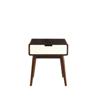 Mahogony and White USB Side Table with Drawer - 20.47" W x 18" D x 23" H