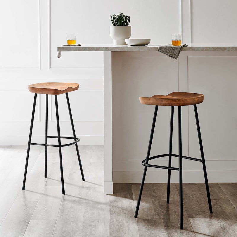 Concord Backless Wood Bar Stools - Set of 2 - Walnut - Bar Height - 29-32 in.