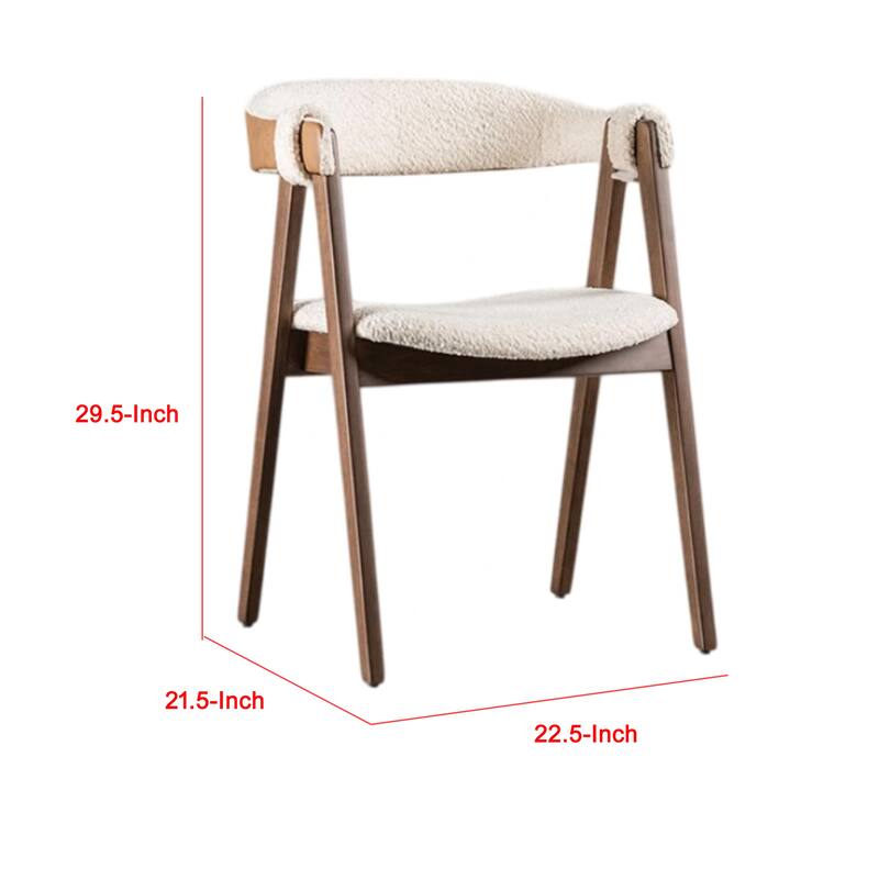 Ebik Side Dining Chair Set of 2, Curve Panel Back, Walnut Brown Wood, Beige Boucle