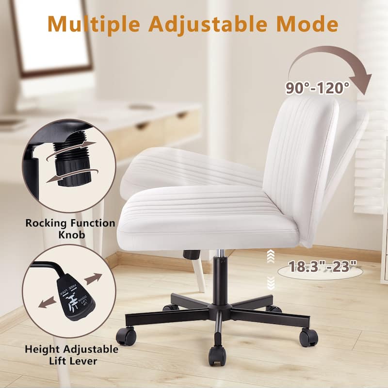 Bossin Criss Cross Chair Armless Office Desk Chair with Wheels,Fabric Padded Cross Legged Chair, Swivel Wide Seat Vanity Chair