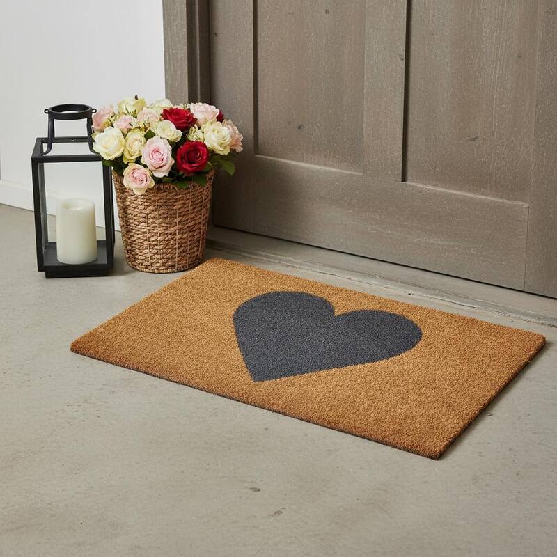 HomeRoots 17" X 29" Brown And Gray Heart Outdoor Coir Door Mat - 17.00' X '29.00 - 17.00' X '29.00