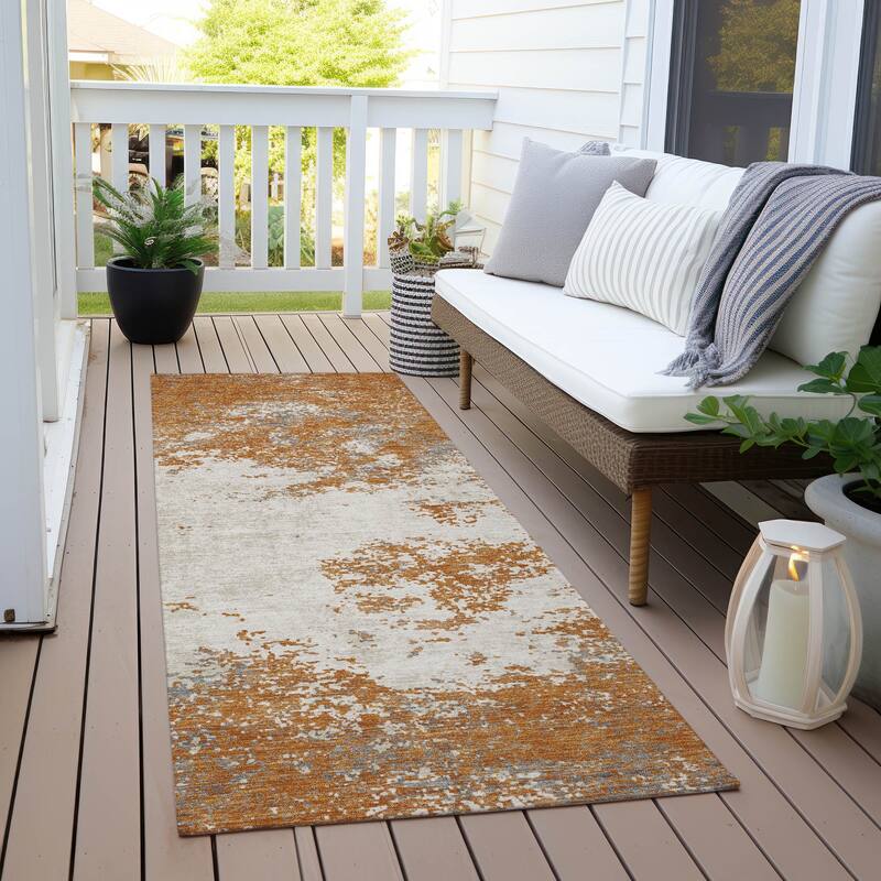 Machine Washable Indoor/ Outdoor Abstract Pixels Chantille Rug