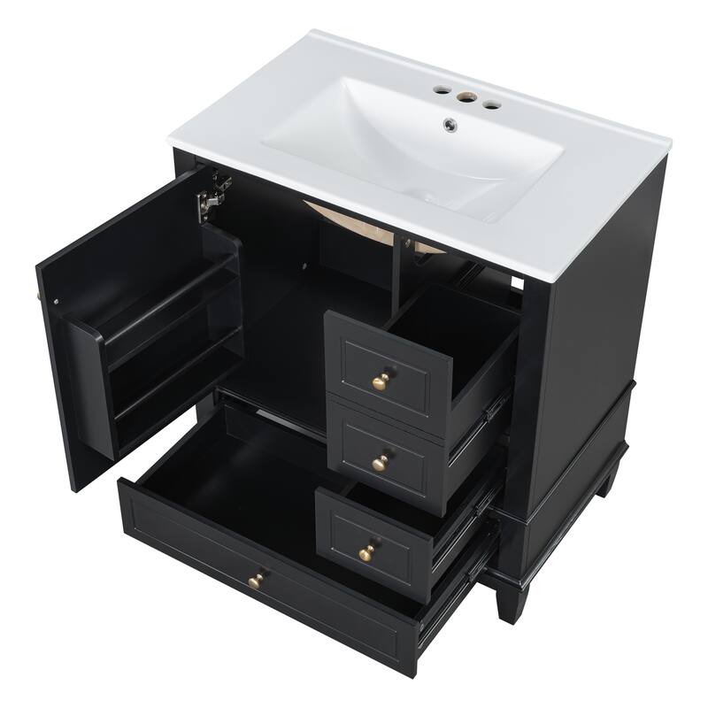 Bathroom Vanity with Sink, Bathroom Storage Cabinet with 3 Drawers and 1 Door, Bathroom Vanities with Solid Wood Frame