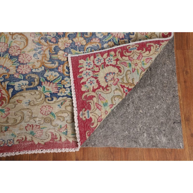 Distressed Pink Kerman Persian Antique Area Rug Handmade Wool Carpet - 9'9" x 13'3"