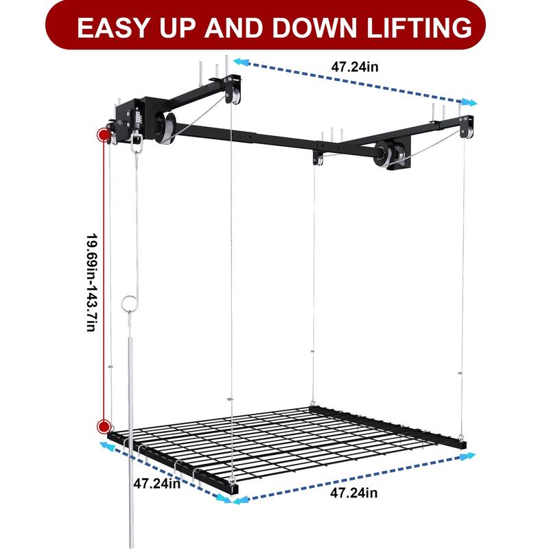 Roomfitters Overhead Garage Storage Rack 3x6 FT, Crank Down Ceiling Organizer for 10-12 FT Garages, 270lb Lift, White
