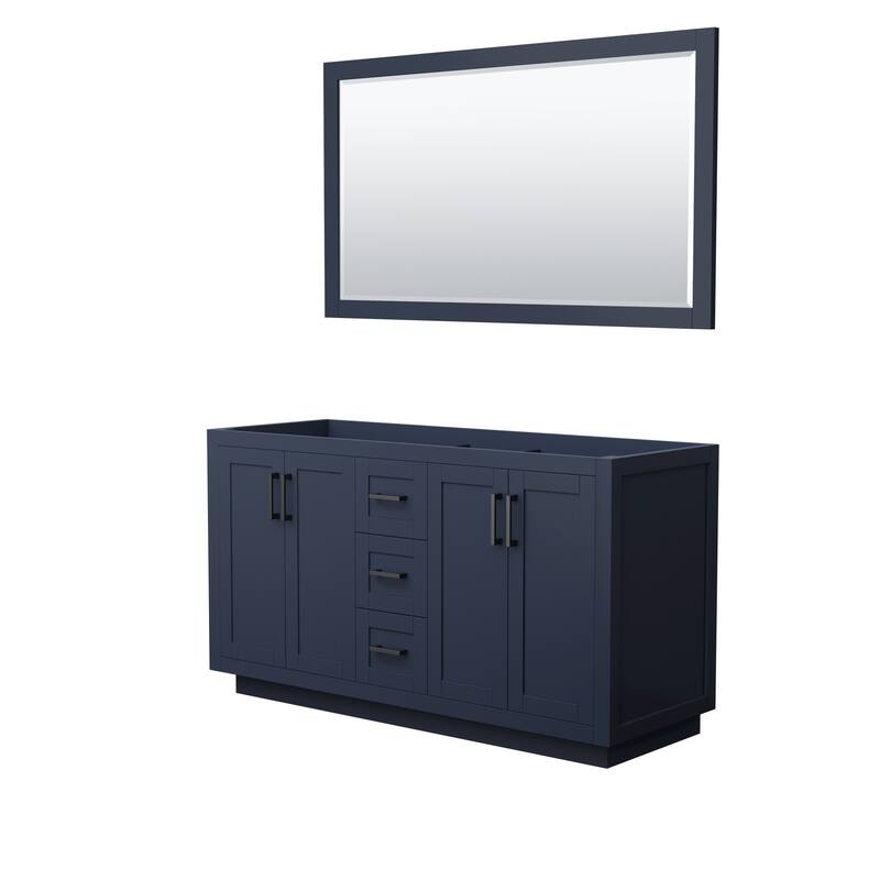 Miranda Bathroom Vanity Cabinet, 58-Inch Mirror - 60-Inch Double - Dark Blue, Matte Black Trim, No Top