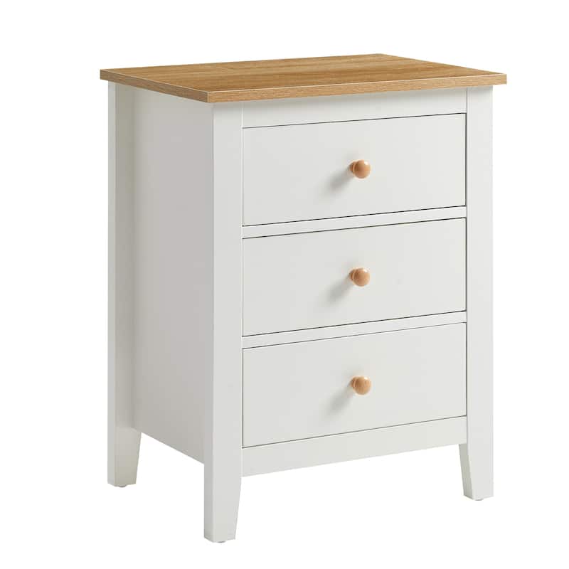 3 Drawer Nightstand with Solid Wood Knobs