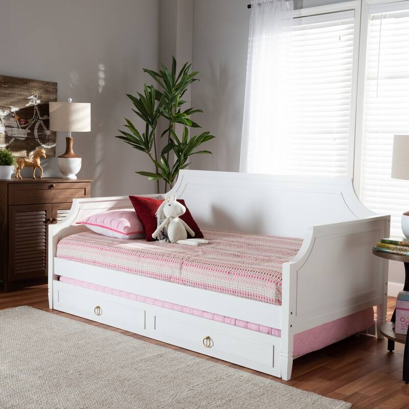 Twin Size Daybed with Trundle - Classic Wood Daybed for Guest Room, Living Room - White Finish