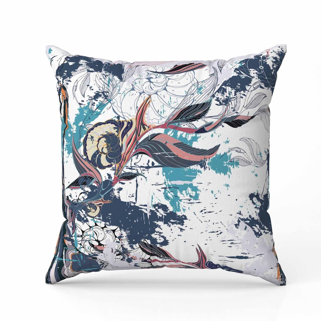 Leaf Lurker Faux Suede Reversible Throw Pillow White and Cyan