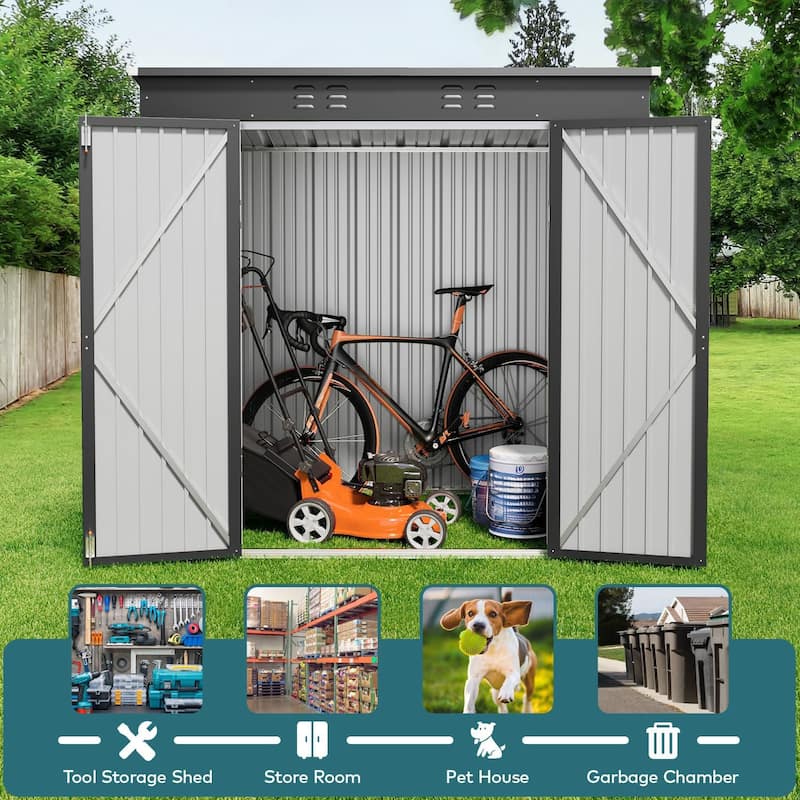 5' x 3' / 6' x 4' Outdoor Storage Shed with Double Lockable Doors, Waterproof Shed, Outdoor Storage Clearance for Backyard Patio