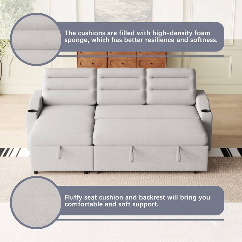 83.5-Inch Convertible Sofa Bed - Stylish Polyester Recliner with Storage for Small Spaces