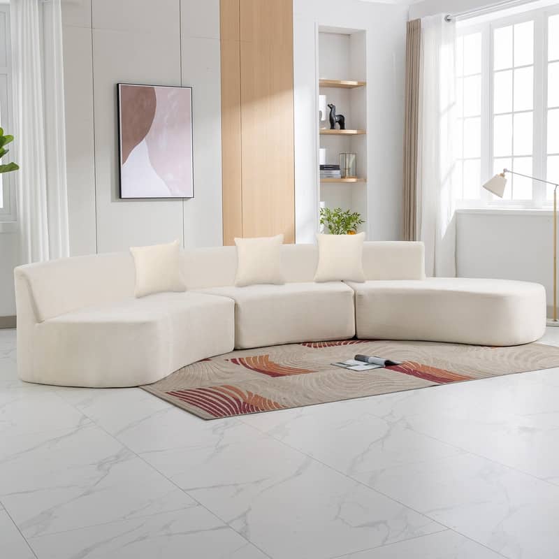 Curved Sofa Sectional Sofa with Three Throw Pillows