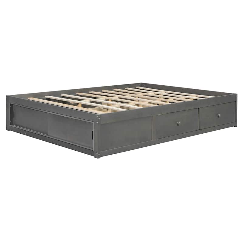 Queen Size Platform Bed Frame with 4 Storage Drawers & Footboard Cubby by Harper&Bright Designs