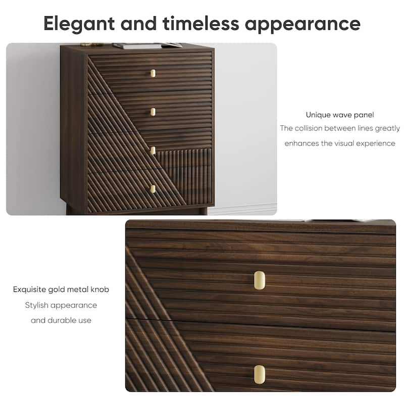 Modern Four-Drawer Dresser In Walnut – Versatile Storage Cabinet For Bedroom, Living Room, Or Hallway‌