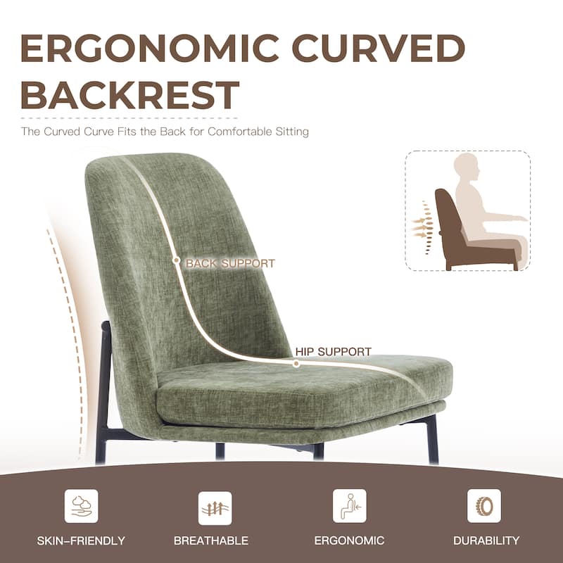 RENEWLINE Set of 2 Modern Dining Chairs with Curved Back & Metal Legs, Fabric or Leather Upholstered