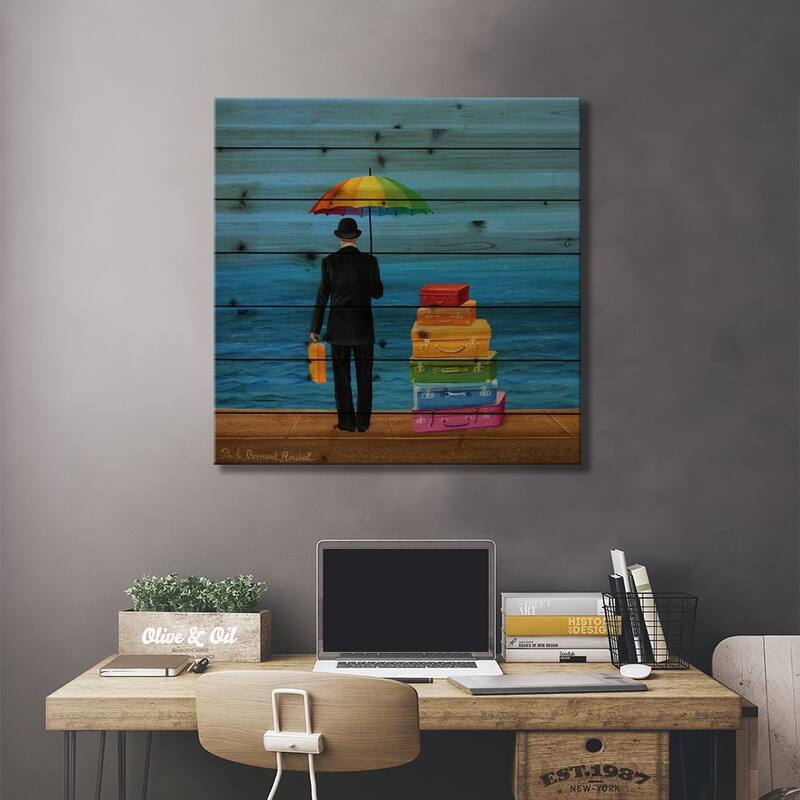 Business Trip Print On Wood by Paule Bernard Roussel - Multi-Color