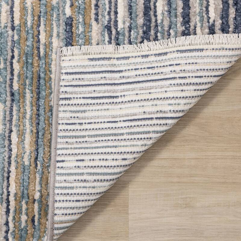 Cali Collection - Blue/White Distressed Texture Banded Rug