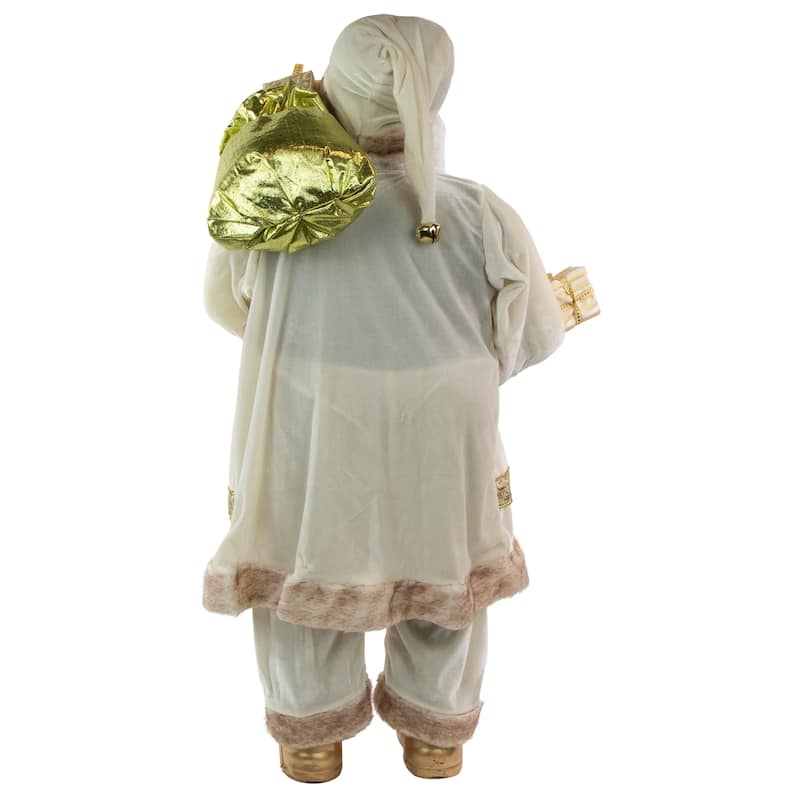 36" Winter White and Ivory Santa Claus with Gift Bag Christmas Figure
